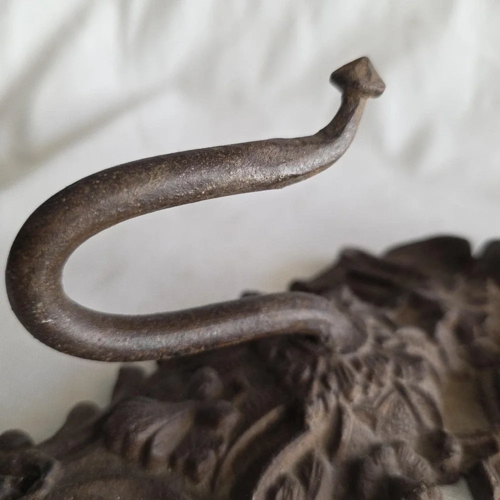 Antique Baroque Victorian Cherub Angel Wall Mount Coat Hook Ornate. Cast Iron.